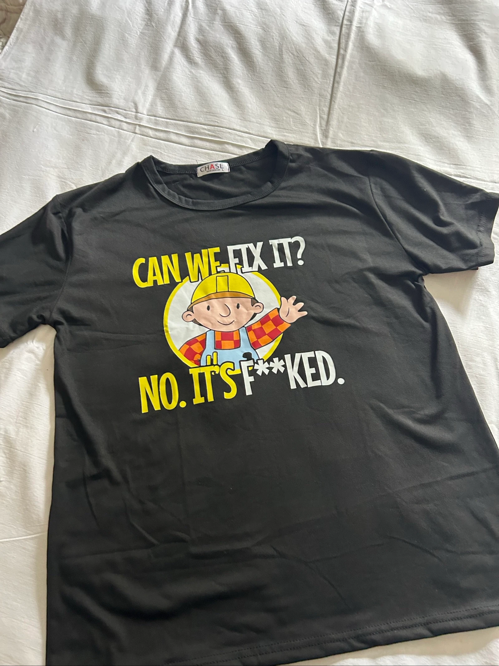 Black T-shirt with a funny Bob the Builder print – photo 3